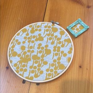 ERIN FLETT Belgian Linen Yellow Screen Printed Embroidery Hoop w/Mini Frame